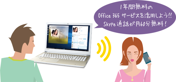 1年間無料のOffice 365 サービスを活用しよう！！Skype通話が月60分無料！