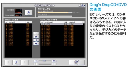 Drag'n DropCD+DVD̉ʁF@EX1V[Ył́ACD-RCD-RWfBAւ݂̏łBCɓ̉ỹxXgCDAfWJ̃f[^Ȃǂۑ̂ɂ֗B