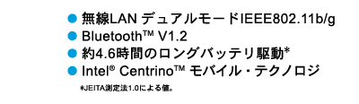 LAN fA[hIEEE802.11b/gBluetooth(TM) V1.24.6Ԃ̃Oobe쓮*Intel(R) Centrino(TM) oCEeNmW*JEITA@1.0ɂlB