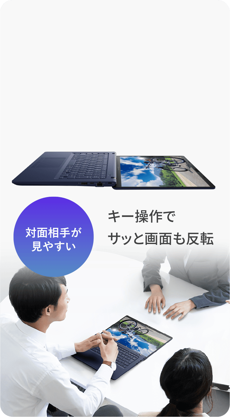 対面相手が見やすい　キー操作でサッと画面も反転