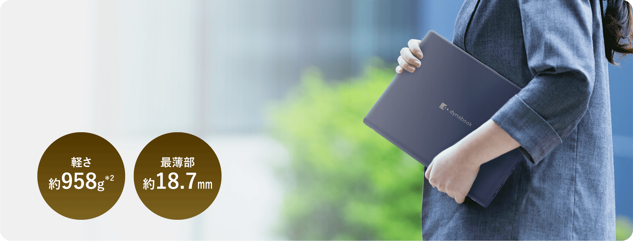 軽さ約958g　最薄部約18.7mm