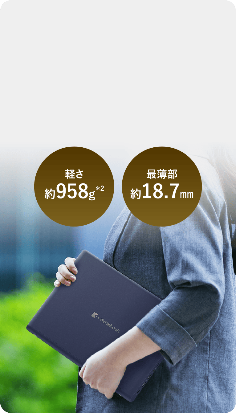 軽さ約958g　最薄部約18.7mm