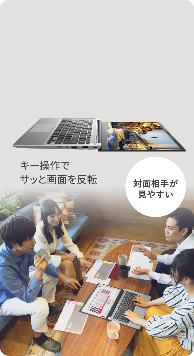 対面相手が見やすい　キー操作でサッと画面も反転