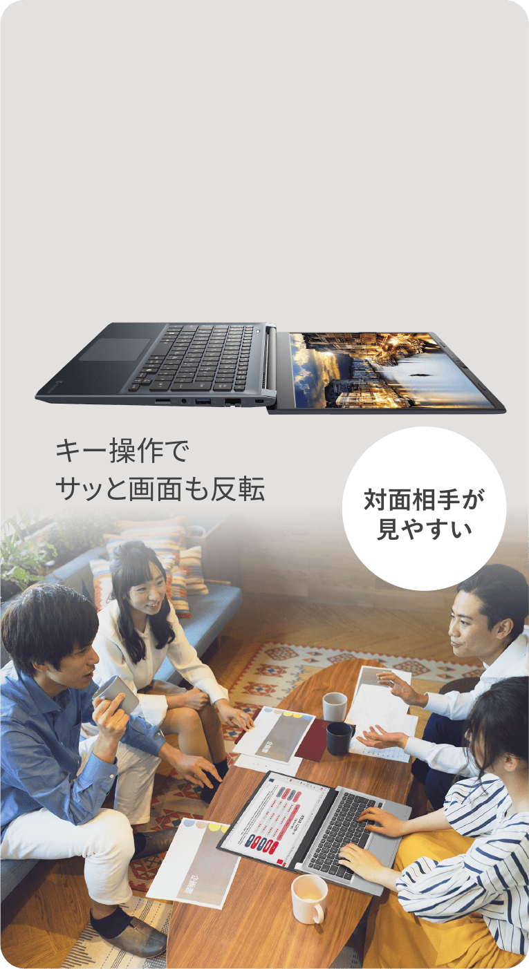 対面相手が見やすい　キー操作でサッと画面も反転