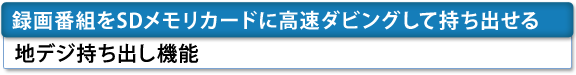 [録画番組をSDメモリカードに高速ダビングして持ち出せる]　地デジ持ち出し機能