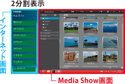 2分割表示　インターネット画面／Media Show画面