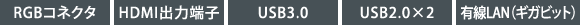 【RGBコネクタ】【HDMI出力端子】【USB3.0】 【USB2.0×2】 【有線LAN（ギガビット）】