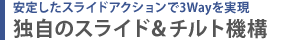 安定したスライドアクションで3Wayを実現  独自のスライド＆チルト機構
