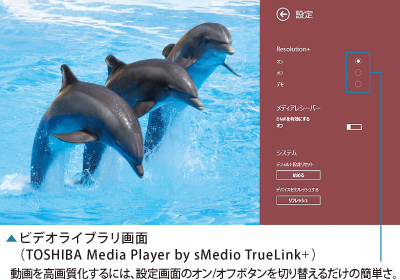 ビデオライブラリ画面（TOSHIBA Media Player by sMedio TrueLink＋）