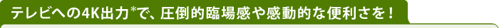 テレビへの4K出力＊で、圧倒的臨場感や感動的な便利さを！