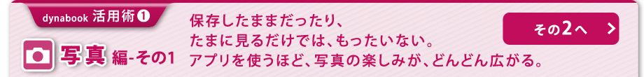 【dynabook 活用術(1) 写真編-その1】保存したままだったり、たまに見るだけでは、もったいない。アプリを使うほど、写真の楽しみが、どんどん広がる。