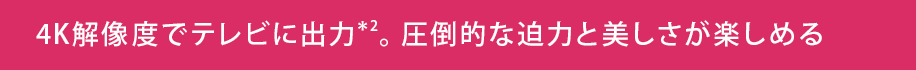 4K解像度でテレビに出力＊2。圧倒的な迫力と美しさが楽しめる