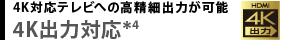 4K対応テレビへの高精細出力が可能　4K出力対応＊4