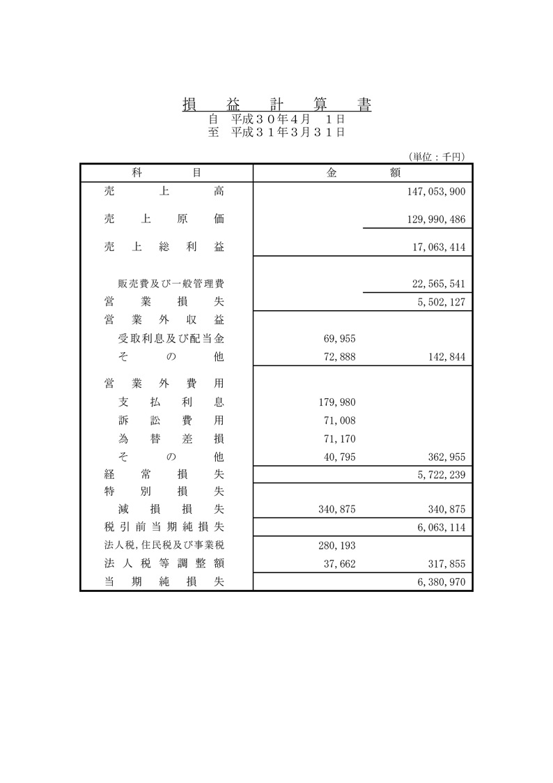 Period 80 Financial Statement (for fiscal year ended March 2019) 2ページ
