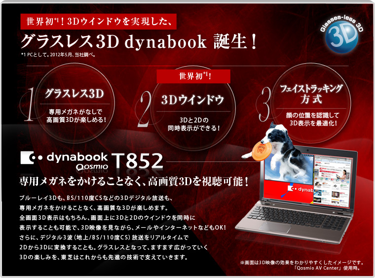 3Dウィンドウを実現した、グラスレス3D dynabook 誕生！