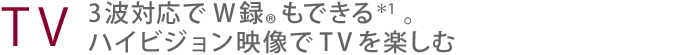 【TV】3波対応でW録(R)もできる＊1。ハイビジョン映像でTVを楽しむ