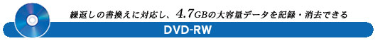 DVD-RW：繰返しの書換えに対応し、4.7GBの大容量データを記録・消去できる