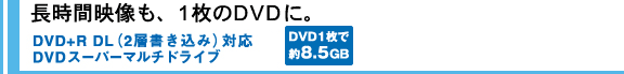 長時間映像も、1枚のDVDに。 DVD+R DL（2層書き込み）対応　DVDスーパーマルチドライブ [DVD1枚で約8.5GB]