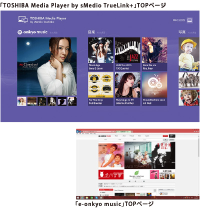 「TOSHIBA Media Player by sMedio TruLink＋」TOPページ/「e-onkyo music」TOPページ