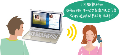 1年間無料のOffice 365 サービスを活用しよう！！Skype通話が月60分無料！