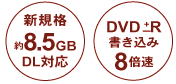 新規格 約8.5GB DL対応,DVD±R書き込み8倍速