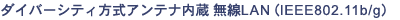 ダイバーシティ方式アンテナ内蔵 無線LAN(IEEE802.11b/g)