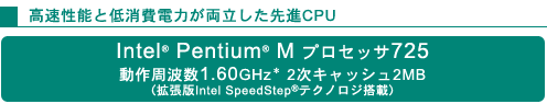 \ƒd͂iCPU Intel(R) Pentium(R) M vZbT725 g1.60GHz* 2LbV2MB igIntel SpeedStep(R)eNmWځj