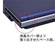 液晶カバー部より張り出させたベース部。