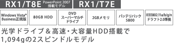 [RX1/T8E]　[RX1/T7E]　光学ドライブ＆高速・大容量HDD搭載で 約1,094gの2スピンドルモデル