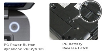 PC Power Button, PC Battery Release Latch