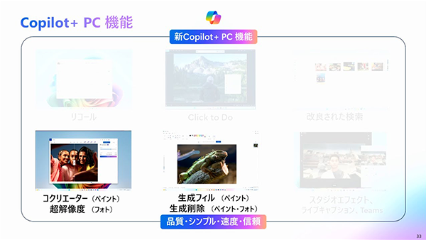 Copilot+ PC 機能「生成フィル・生成削除・超解像度・コクリエイター」