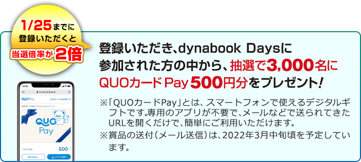 登録いただき、当日参加された方の中から、抽選で3,000名にQUOカードPay５００円分をプレゼント！