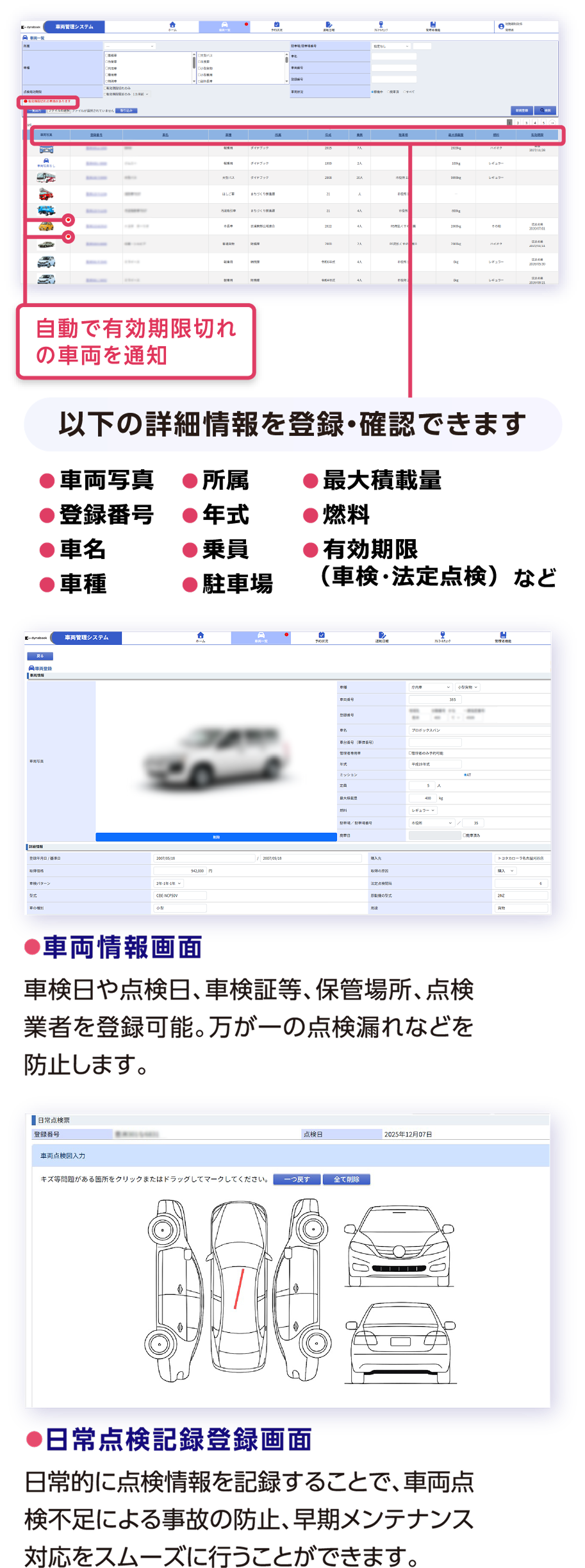 車両管理機能画面