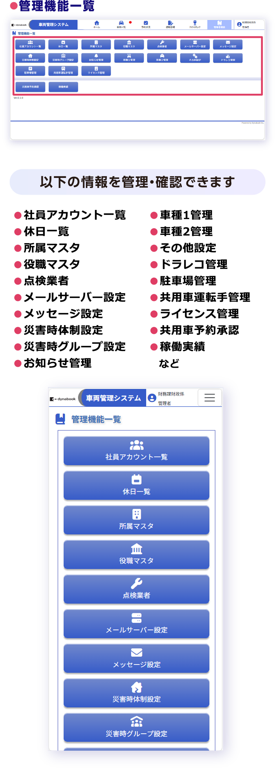 管理機能一覧