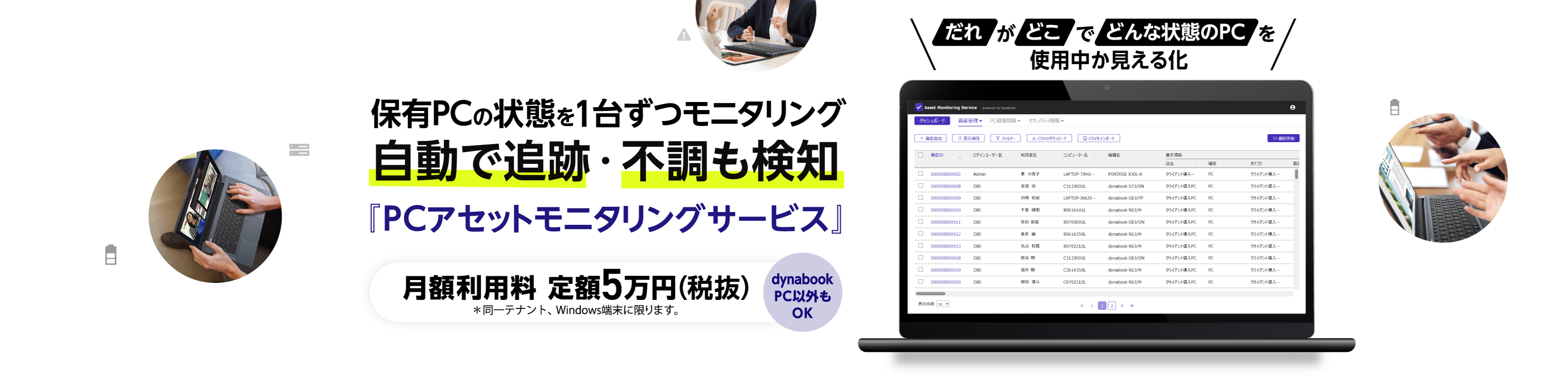 保有PCの状態を1台ずつモニタリング自動で追跡・不調も検知『PCアセットモニタリングサービス』