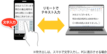 スマホのフリック入力でPCに文字を入力。イメージ