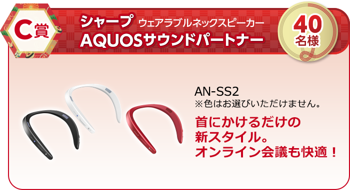 C賞 シャープ ウェアラブルネックスピーカー AQUOSサウンドパートナー「AN-SS2」40名様