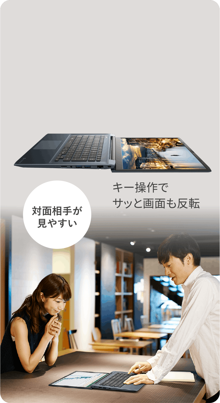対面相手が見やすい　キー操作でサッと画面も反転