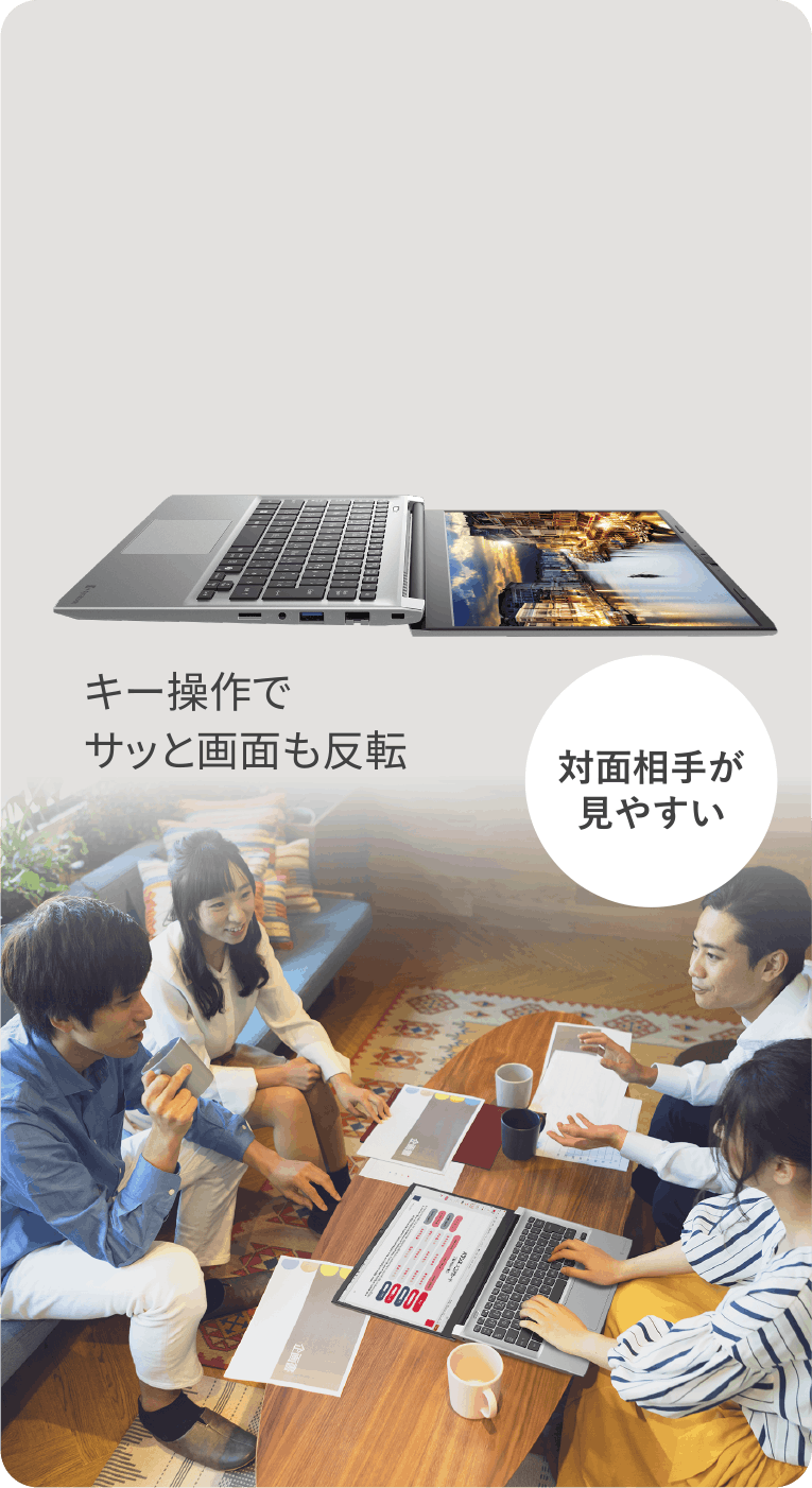 対面相手が見やすい　キー操作でサッと画面も反転