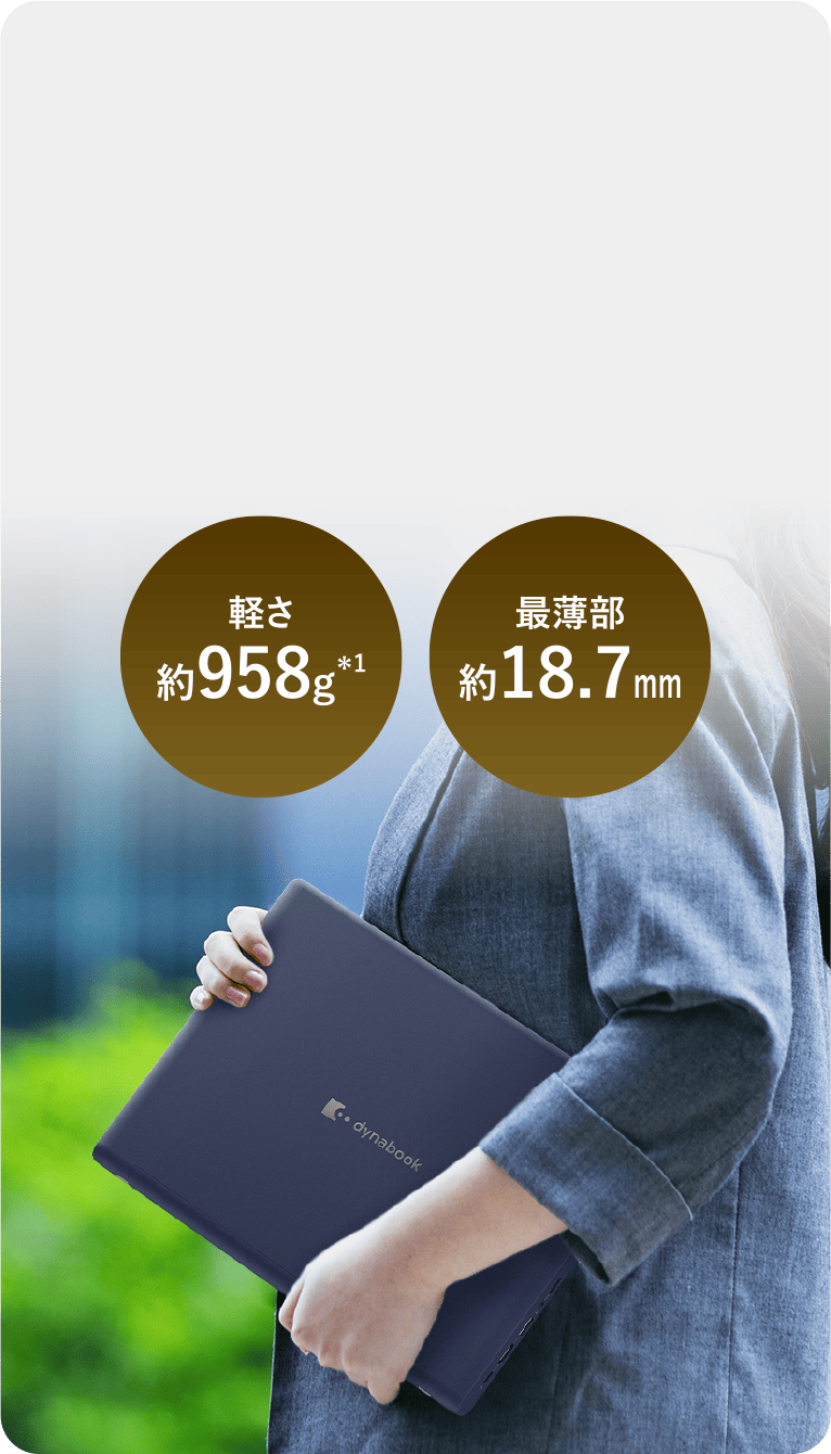 軽さ約958g　最薄部約18.7mm