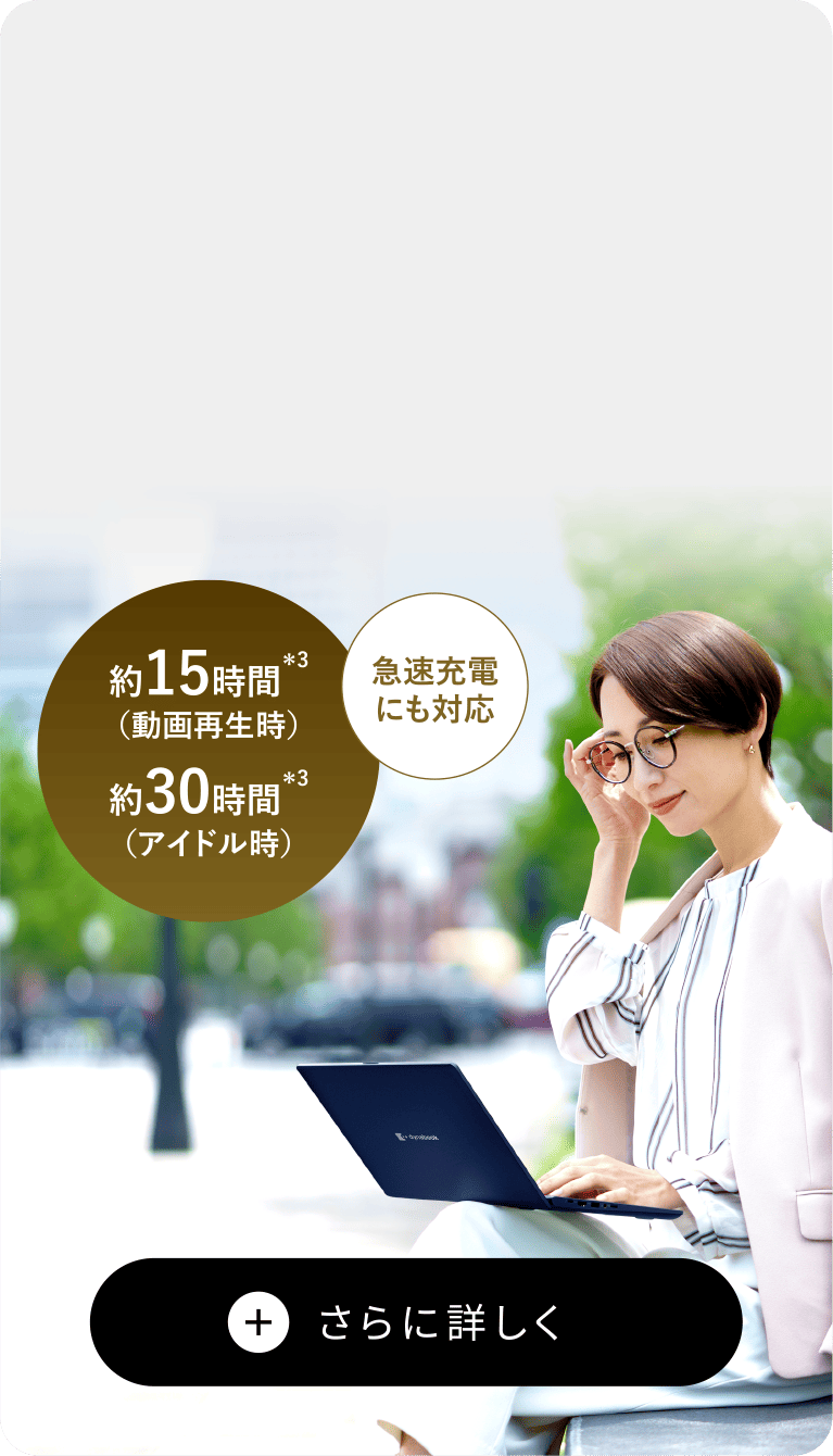 約15時間（動画再生時）約30時間（アイドル時）　急速充電にも対応